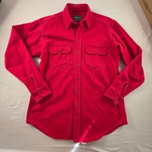 Woolrich Chamois Shirt Vintage Made in USA Heavy Cotton Large Long Red Workwear